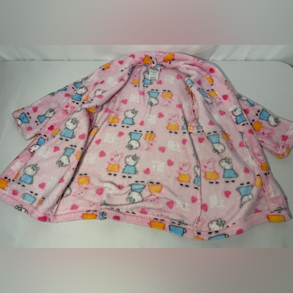 Peppa Pig Girls Robe 4T Pink Fleece Plush Bathrobe Toddler Cartoon Pajama Sleep - Picture 2 of 10